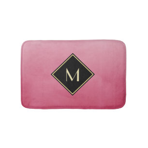 Elegant Brushed Pink With Simple Gold Monogram Bath Mat
