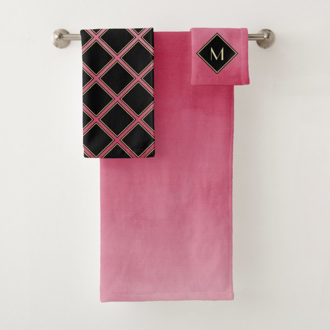Elegant Brushed Pink With Simple Gold Monogram Bath Towel Set (Insitu)