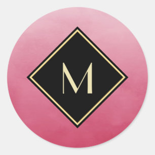 Elegant Brushed Pink With Simple Gold Monogram Classic Round Sticker