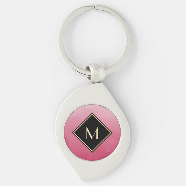 Elegant Brushed Pink With Simple Gold Monogram Key Ring (Front)