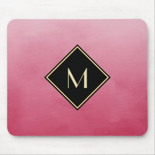 Elegant Brushed Pink With Simple Gold Monogram Mouse Pad
