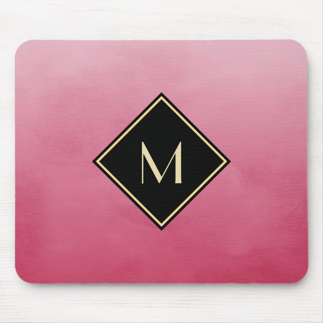 Elegant Brushed Pink With Simple Gold Monogram Mouse Pad (Front)