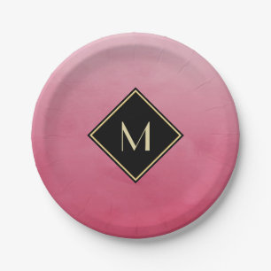 Elegant Brushed Pink With Simple Gold Monogram Paper Plate