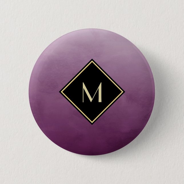 Elegant Brushed Purple With Simple Gold Monogram 6 Cm Round Badge (Front)