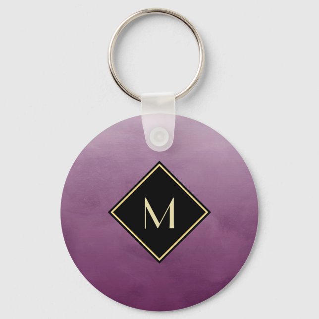 Elegant Brushed Purple With Simple Gold Monogram Key Ring (Front)