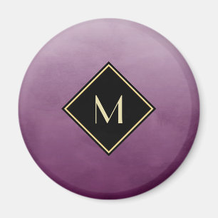 Elegant Brushed Purple With Simple Gold Monogram Magnet