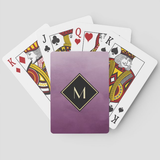 Elegant Brushed Purple With Simple Gold Monogram Playing Cards (Back)
