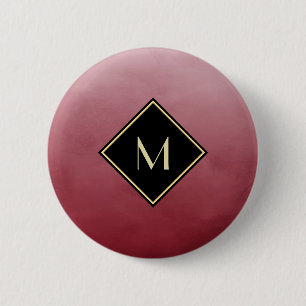 Elegant Brushed Red With Simple Gold Monogram 6 Cm Round Badge
