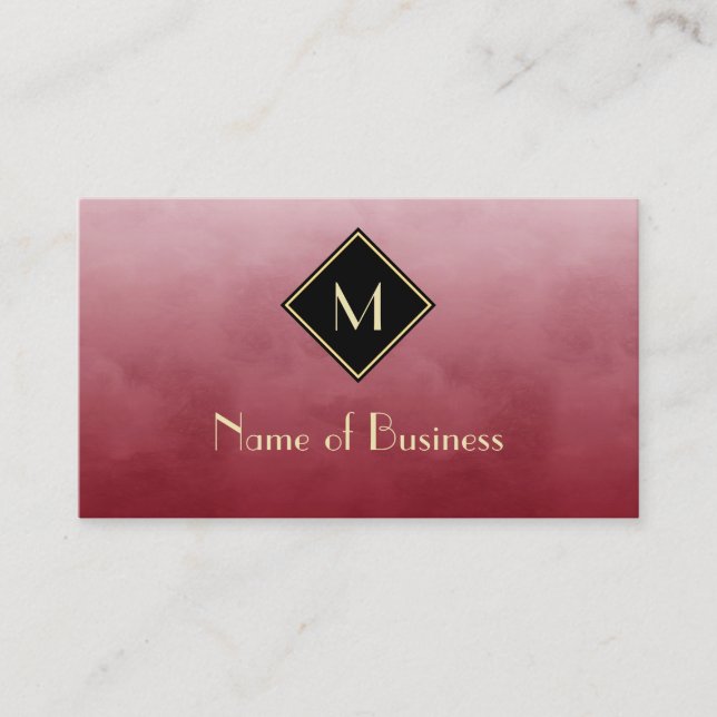 Elegant Brushed Red With Simple Gold Monogram Business Card (Front)