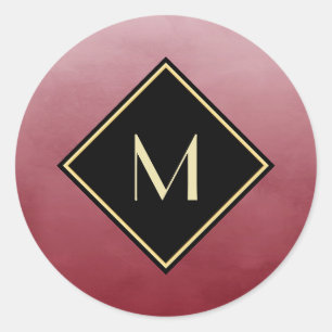 Elegant Brushed Red With Simple Gold Monogram Classic Round Sticker