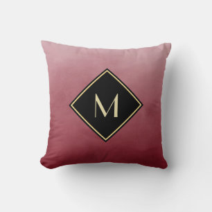 Elegant Brushed Red With Simple Gold Monogram Cushion