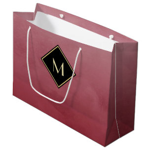 Elegant Brushed Red With Simple Gold Monogram Large Gift Bag