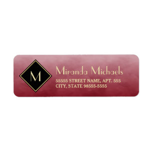 Elegant Brushed Red With Simple Gold Monogram Return Address Label