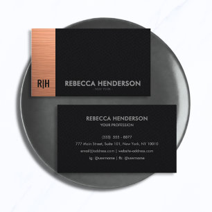 Elegant Brushed Rose Gold & Faux Black Leather Business Card