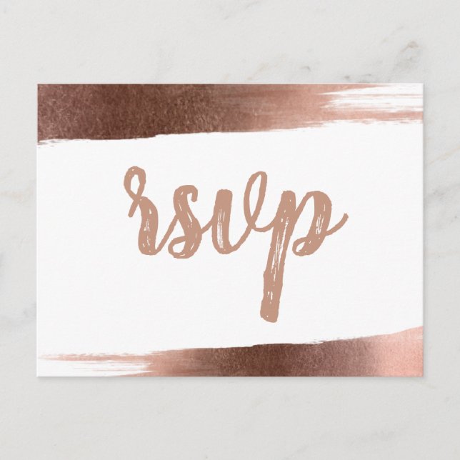Elegant Brushed Rose Gold Simple Modern RSVP Invitation Postcard (Front)