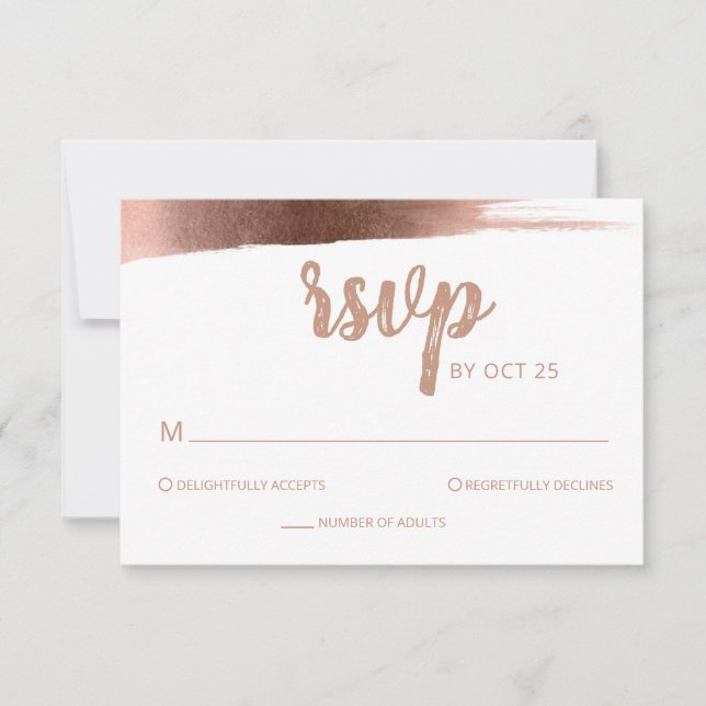 Elegant Brushed Rose Gold Simple Modern Wedding RSVP Card (Front)