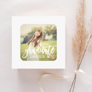 Elegant Brushed Script Graduate Photo Square Sticker