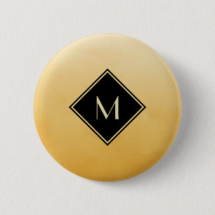 Elegant Brushed Yellow With Simple Gold Monogram 6 Cm Round Badge