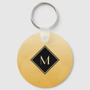 Elegant Brushed Yellow With Simple Gold Monogram Key Ring