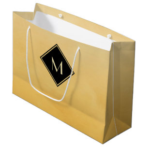 Elegant Brushed Yellow With Simple Gold Monogram Large Gift Bag