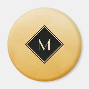 Elegant Brushed Yellow With Simple Gold Monogram Magnet
