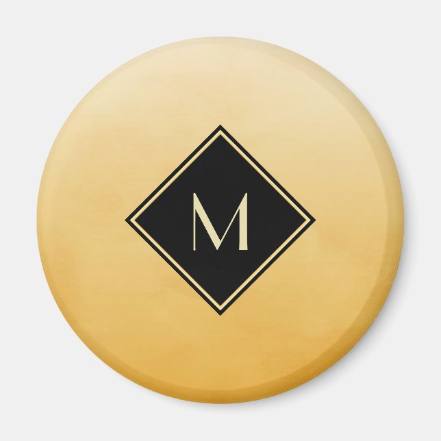 Elegant Brushed Yellow With Simple Gold Monogram Magnet (Front)