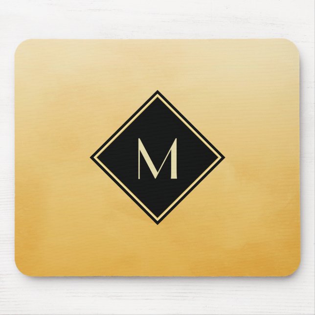 Elegant Brushed Yellow With Simple Gold Monogram Mouse Pad (Front)
