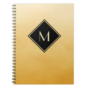 Elegant Brushed Yellow With Simple Gold Monogram Notebook