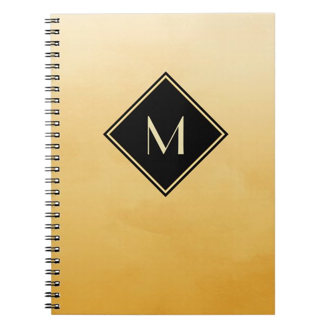 Elegant Brushed Yellow With Simple Gold Monogram Notebook (Front)