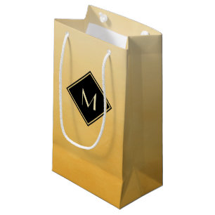 Elegant Brushed Yellow With Simple Gold Monogram Small Gift Bag