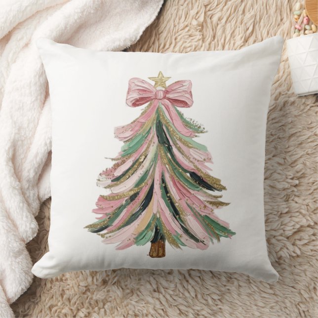 Elegant Brushstroke Christmas Tree Pillow (Blanket)