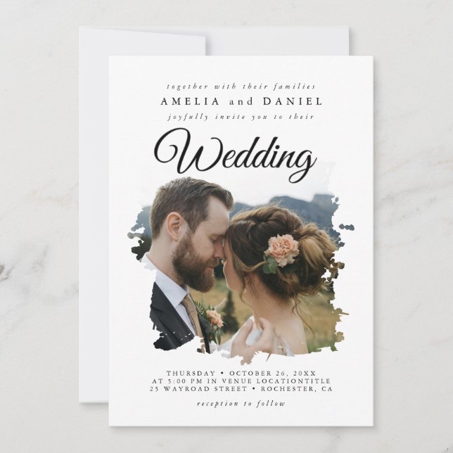 Elegant Brushstroke Wedding Card (Front)