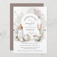 Elegant Bubbles & Tea Baby Shower Invitation