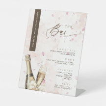 Elegant Bubbly Petals Bow Pink Bar Drinks Menu