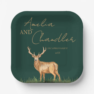 Elegant Buck Deer Christmas Family Name Paper Plate