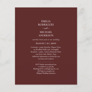 Elegant Budget Bilingual Burgundy Wedding Spanish  Flyer