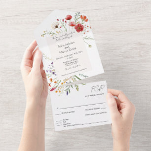 Elegant Budget Botanical Wildflower Wedding All In One Invitation