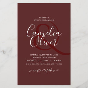 Elegant BUDGET Burgundy Monochrome Wedding Simple  Flyer