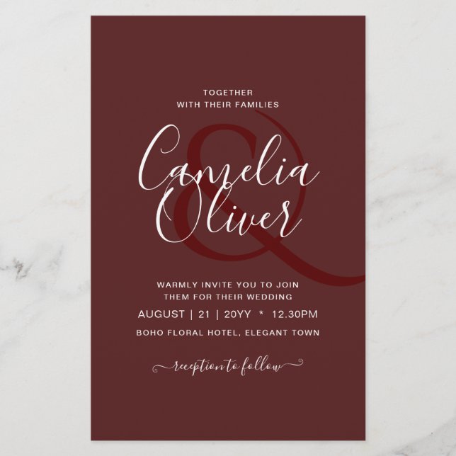 Elegant BUDGET Burgundy Monochrome Wedding Simple  Flyer (Front)