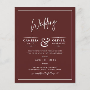Elegant BUDGET Burgundy Monochrome Wedding Simple  Flyer