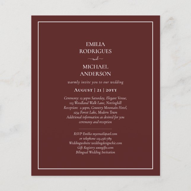 Elegant BUDGET Burgundy PHOTO Wedding Typography Flyer (Front)