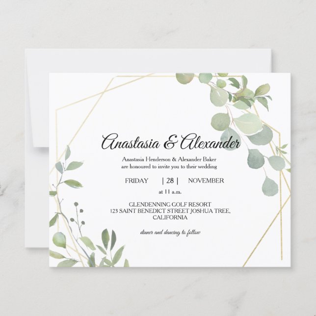 Elegant Budget Invitation to wedding ceremony. (Front)