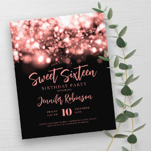 Elegant Budget Rose Gold Sparkle Sweet 16 Invite Flyer