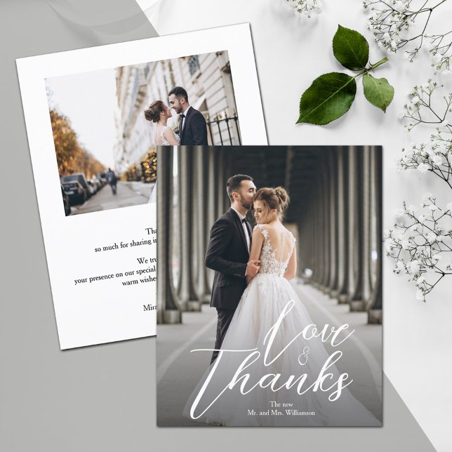Elegant Budget Script Wedding Photo Thank You Flyer (Thank yous printed on affordable THIN 80 lb flyer paper, heavier papers available in our collection.)