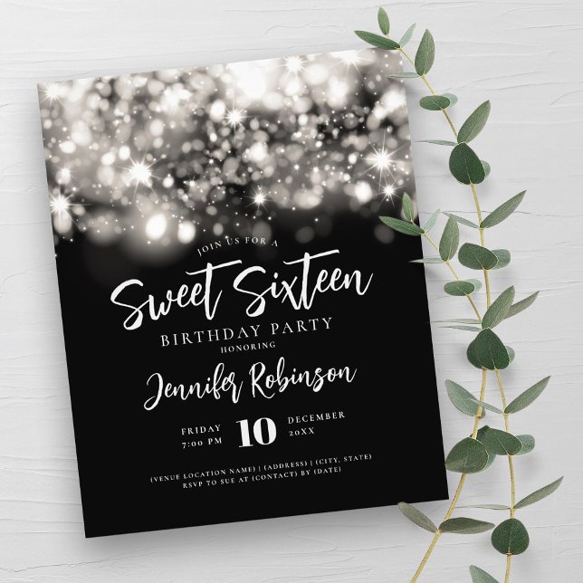 Elegant Budget Silver Sparkle Sweet 16 Invite  Flyer (Elegant Budget Silver Sparkle Sweet 16 Invite Flyer)