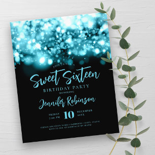 Elegant Budget Turquoise Spark Sweet 16 Invite Flyer
