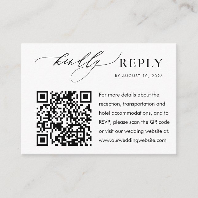 Elegant Budget Wedding Rsvp Website QR Code Enclosure Card (Front)