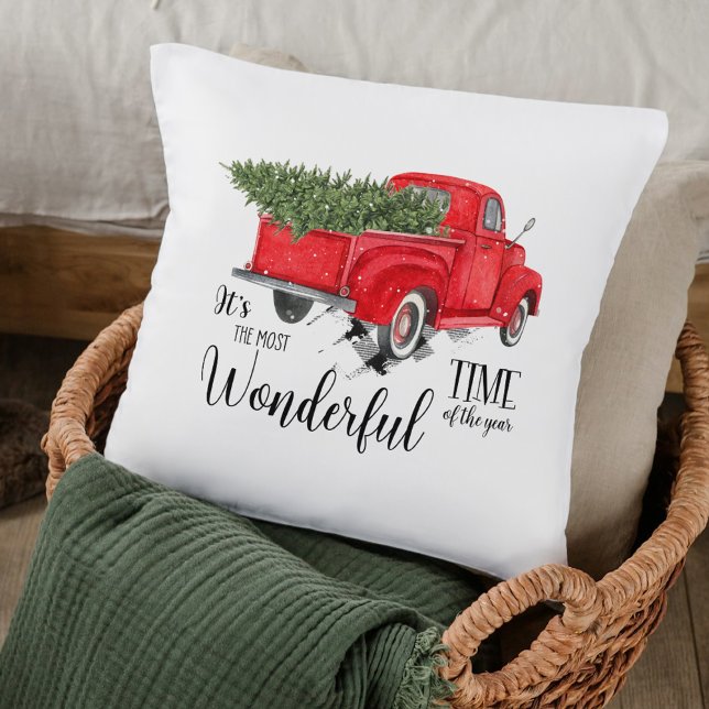 Elegant Buffalo Check Red Truck Script Christmas Cushion (Creator Uploaded)