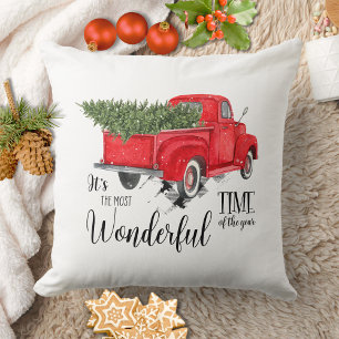 Elegant Buffalo Check Red Truck Script Christmas Cushion