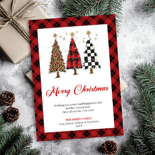 Elegant Buffalo Plaid Christmas Tree Leopard Card